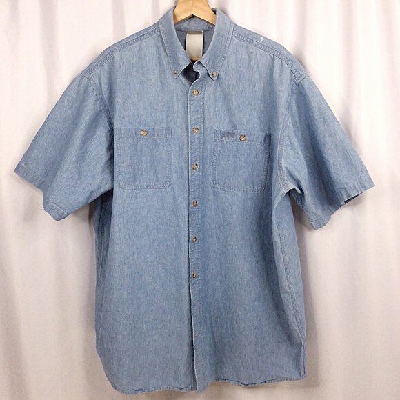 Carhartt Denim Chambray Men's Shirt 2XLT / 3XLT Short Sleeve Button Down READ - Picture 1 of 11